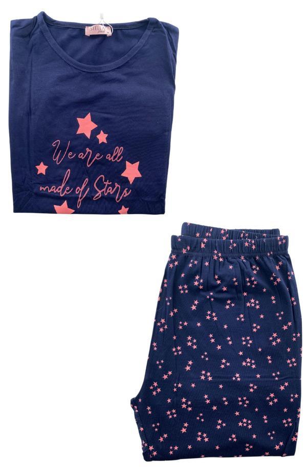 Kadın Battal Yıldız Desenli Kısa Kollu Pijama Takım - 5513 - STLLA PNK - Image 1