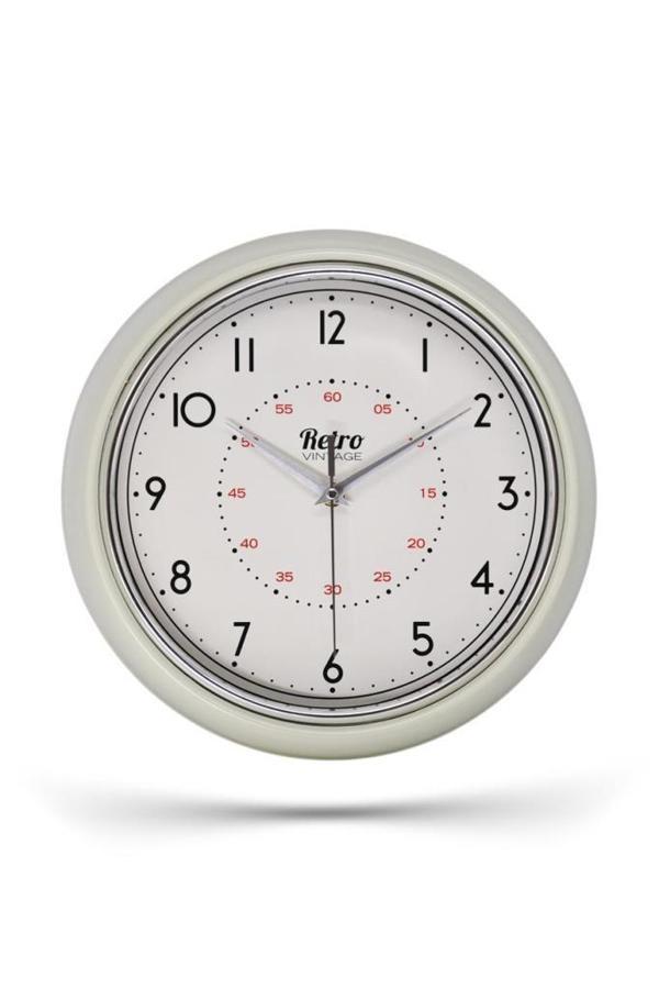 New-Max Premium Serisi Retro Tasarım Metal Kadranlı Bombeli Cam Özellikli 25 cm Ev ve Ofis Saati Beyaz - Image 1