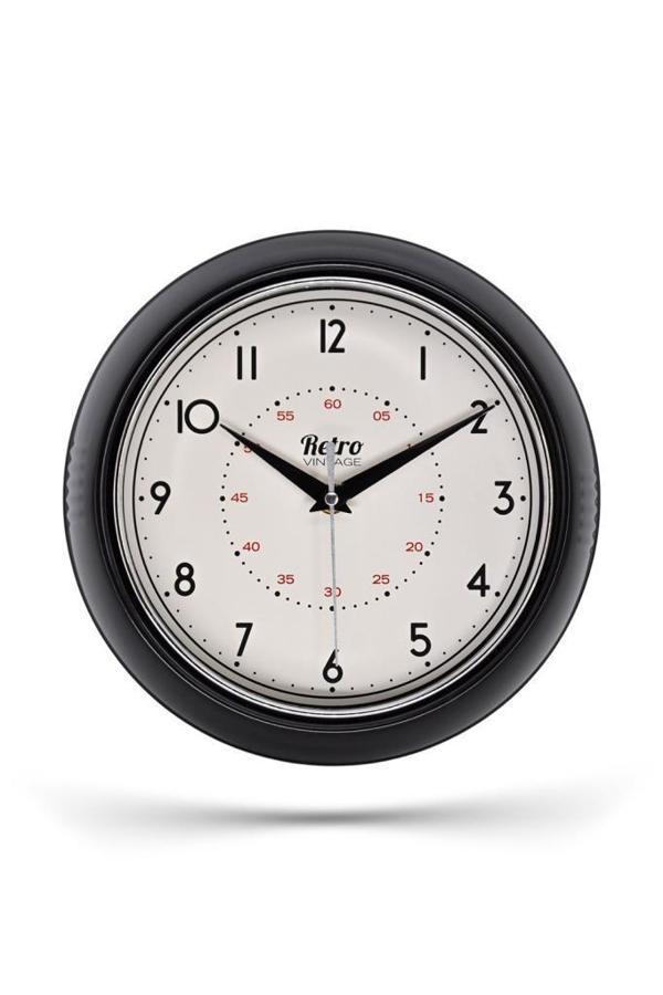 New-Max Premium Serisi Retro Tasarım Metal Kadranlı Bombeli Cam Özellikli 30 cm Ev ve Ofis Saati Siyah - Image 1