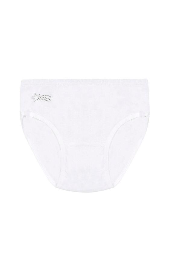 Kız Çocuk %100 Pamuklu Ribana Taş Detaylı Slip Külot | Beyaz K0840 - Image 1