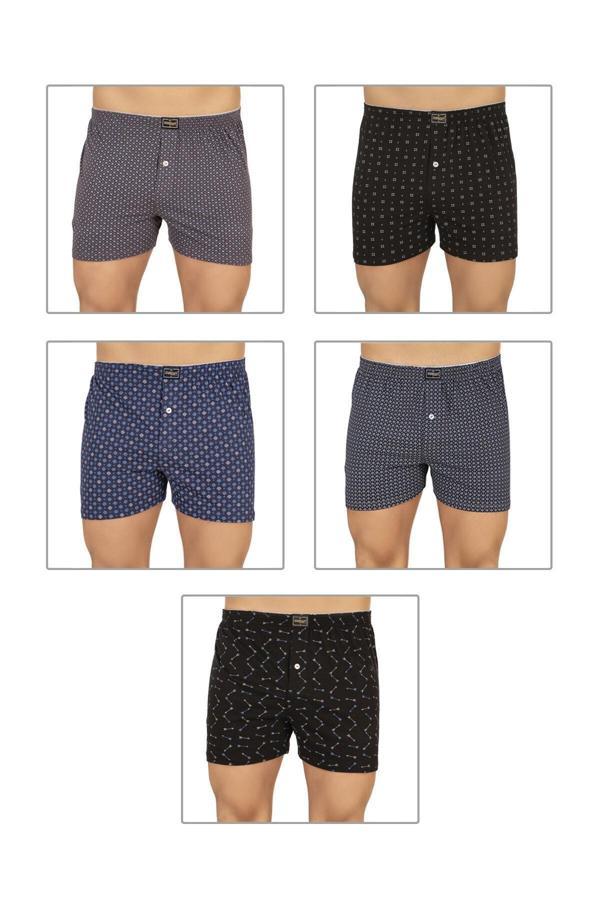 Erkek 5'li Paket Havlu Bel Pamuklu Düğmeli Desenli Boxer | 11112 - Image 1