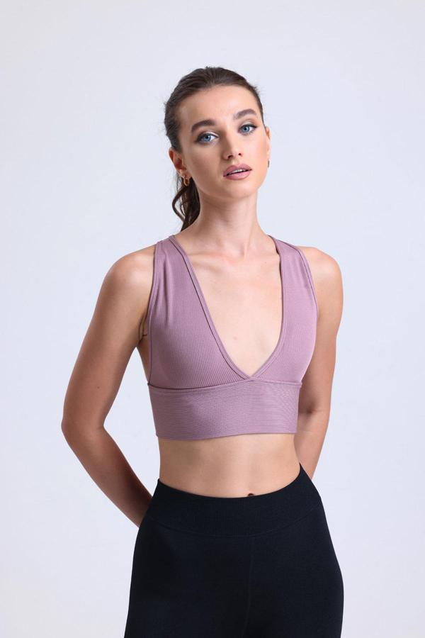 Çapraz Sırt Detay Fitilli Spor Büstiyer  | Gül Kurusu - Image 1
