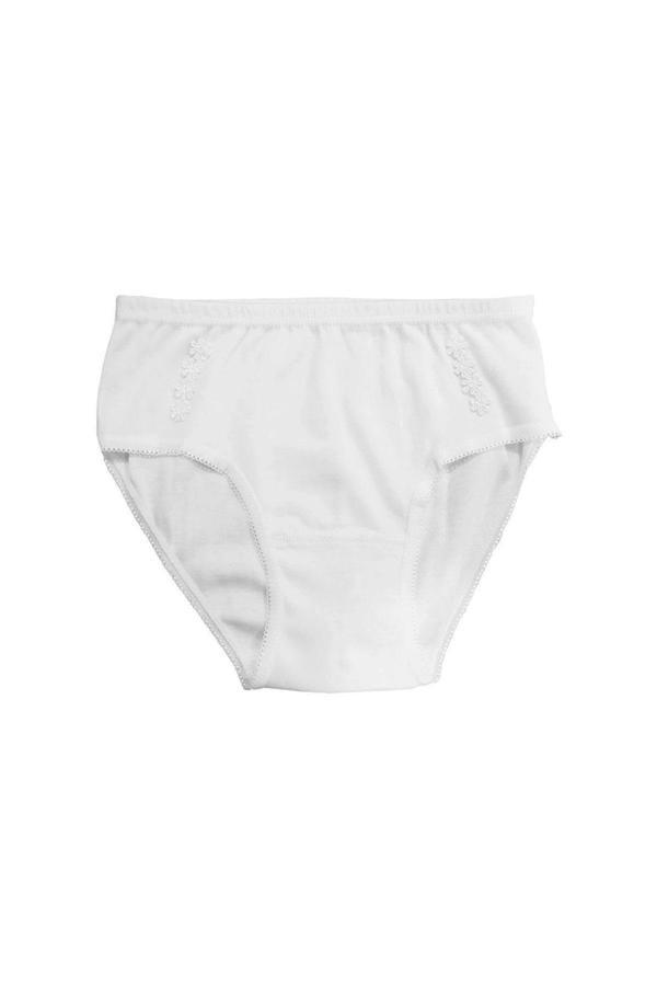Kız Çocuk %100 Pamuklu Ribana Papatya Detaylı Külot | Beyaz K0825 - Image 1