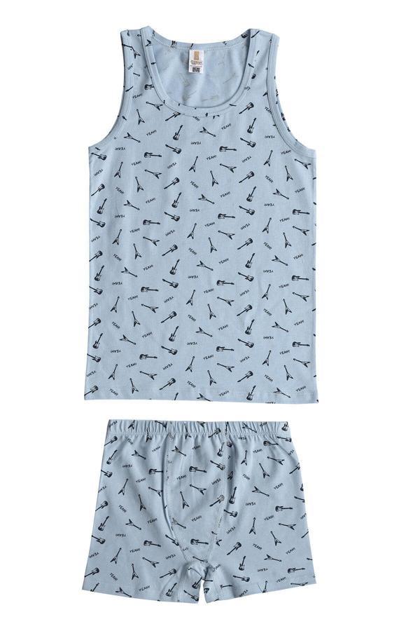 Erkek Çocuk Pamuklu Desenli Süprem Kalın Askılı Atlet Şort İç Giyim Takım | 32046 - Image 1