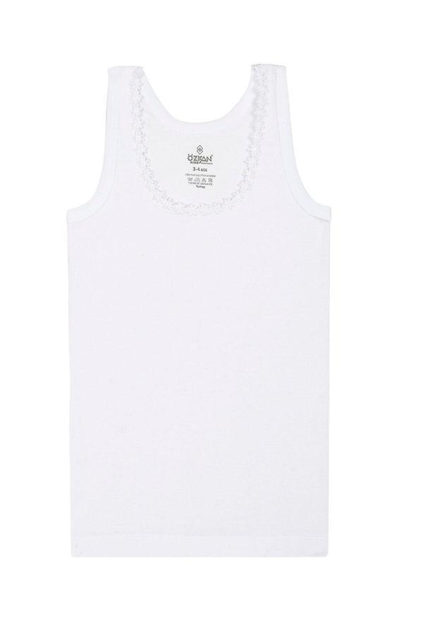 Kız Çocuk %100 Pamuklu Ribana Yakası Çiçek Brode Kalın Askılı Atlet | Beyaz K0800 - Image 1