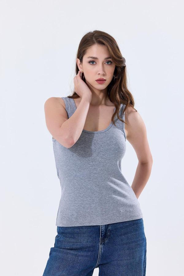 Basic Ekstra Yumusak Atlet Tişört | Gri Melanj 27119 - Image 1