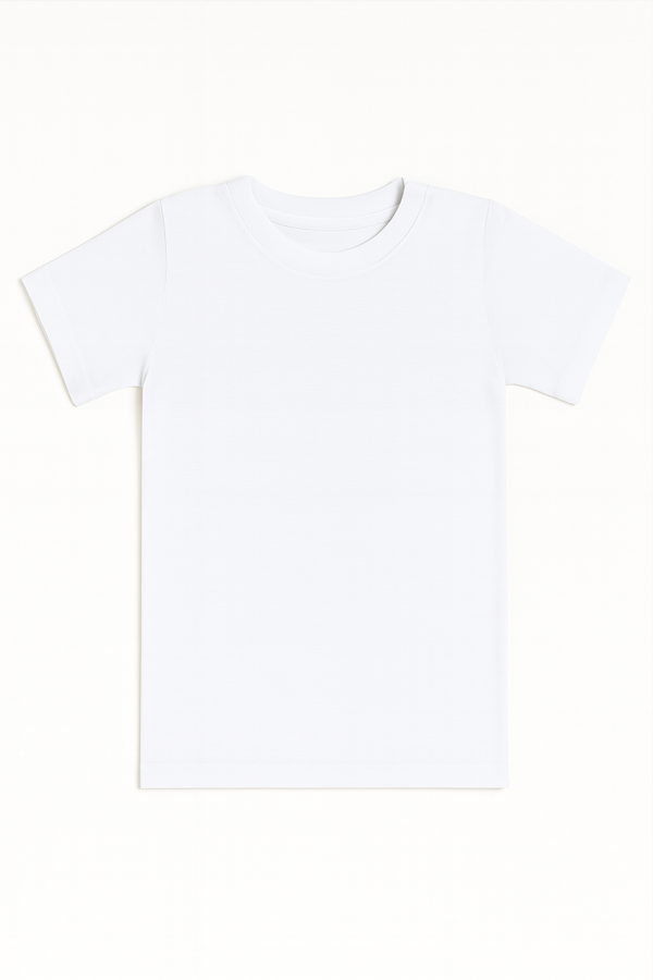 Erkek Çocuk %100 Pamuklu Ribana Yarım Kol Kapalı Yaka Fanila | Beyaz 0706 - Image 1