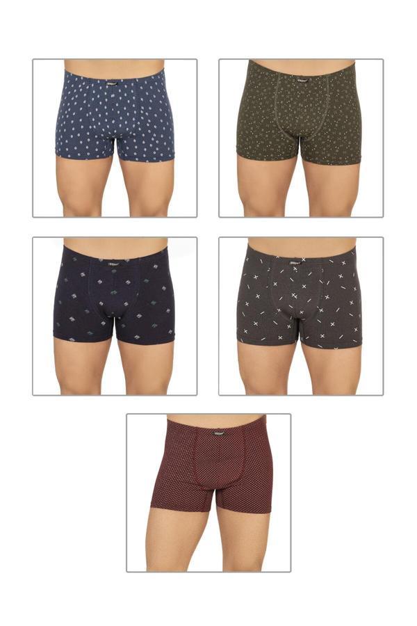 Erkek 5'li Paket Pamuklu Likralı Modal Desenli Boxer | 11113 - Image 1