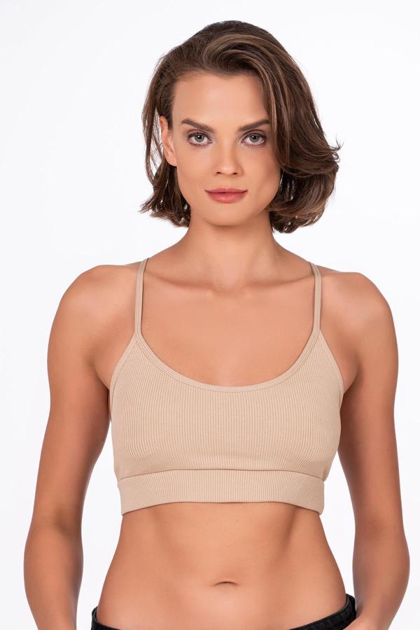 Fitilli İnce Askılı Şekillendirici Spor Sütyeni | Ten  - Image 1