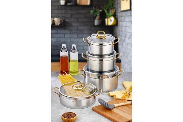 Cooker 8 Parça Paslanmaz Çelik Tencere Seti Çeyiz Seti - Image 1