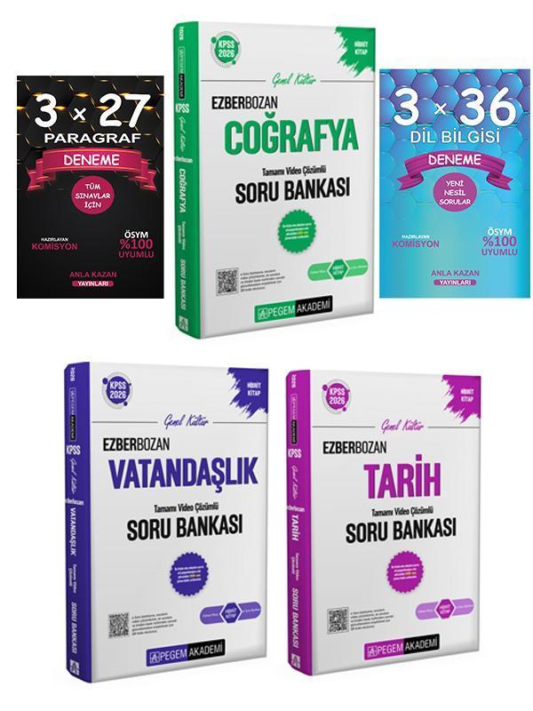 Pegem 2026 KPSS Ezberbozan Tarih Coğrafya Vatandaşlık Soru + Anla Kazan Deneme 5 li Set - Pegem Akademi Yayıncılık - Image 1
