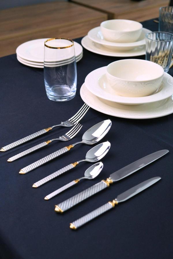 Lugga Linda Gold Çatal Kaşık Bıçak Takımı 12 Kişilik 84 Parça - Image 1
