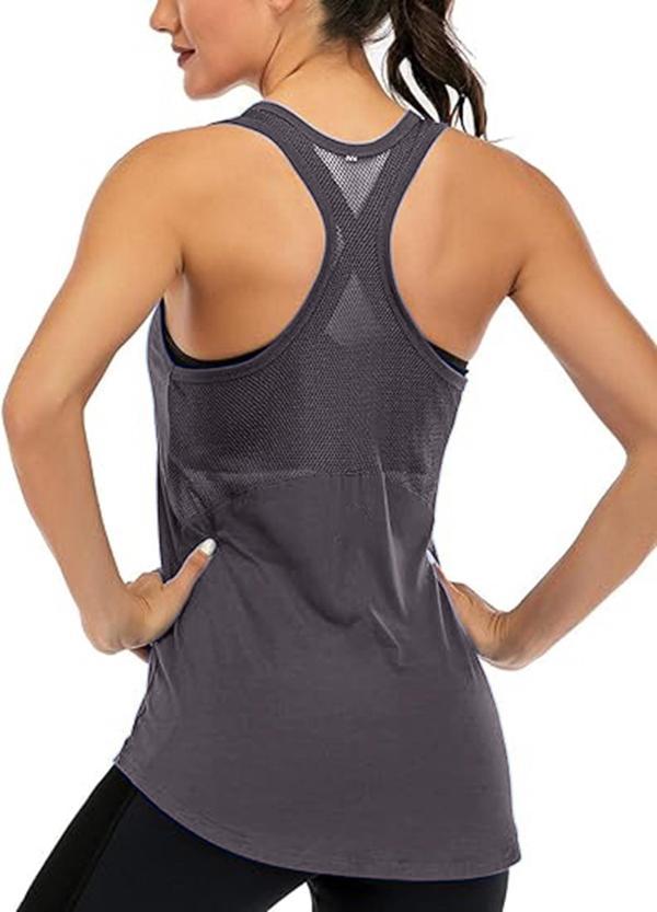 Ghassy Co. Kadın Racerback Sırt Açık Yarı Fileli Antrenman Yoga Koşu Spor Atlet Tank Tops 1780 - Image 1