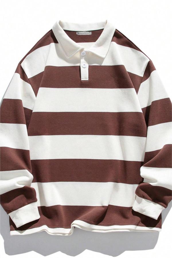 Ghassy Co. Erkek London Çizgili Şeritli Pamuklu İçi Polarlı Polo Yaka Sweatshirt - Image 1