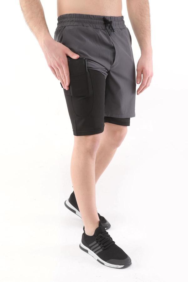 Ghassy Co Erkek Running Hızlı Kuruma Micropolyester Arka Fermuar Cepli ve Havlu Halkalı Antrenman Futbol Fitness Kısa Taytlı Şort   - Image 1