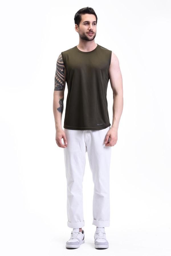 Ghassy Co. Erkek Nem Emici Hızlı Kuruma Atletik Teknik Performans Sporcu Sıfır Kol T-shirt GYM 108 - Image 1
