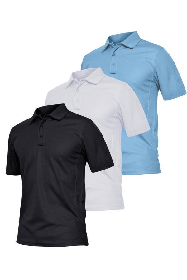 Ghassy Co. Erkek 3'lü Set Taktik Polo Yaka Gömlek Hızlı Kuruma Nem Emici Pique Jersey Golf T-shir - Image 1