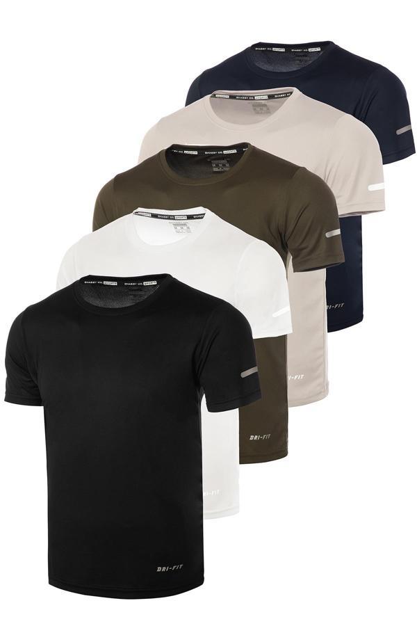 Ghassy Co. Erkek 5'li Paket Dry Fit Siyah Lacivert Beyaz Haki Gri  Atletik Nem Emici Günlük Tshirt - Image 1
