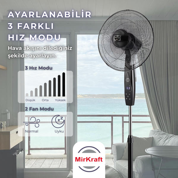 MirKraft FS-K40BR Stand Fan Vantilatör Uzaktan Kumandalı 16'' - Image 1