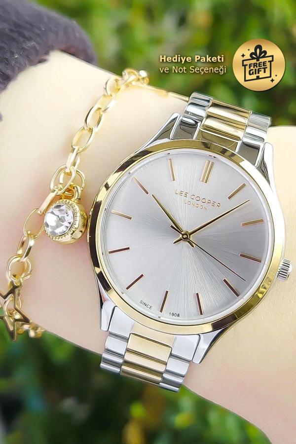 Lee Cooper Bileklik Hediyeli Altın Gümüş Renk Gold Silver Kordon Çelik Kadın Kol Saati 7055.230 - Image 1