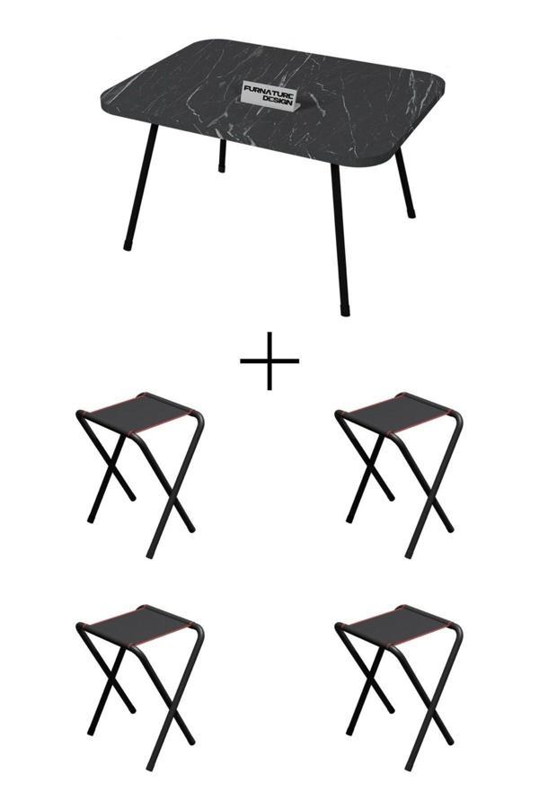 4 Adet Katlanır Kamp Taburesi Ve Katlanır Kamp Masası Seti 45x60 - Image 1
