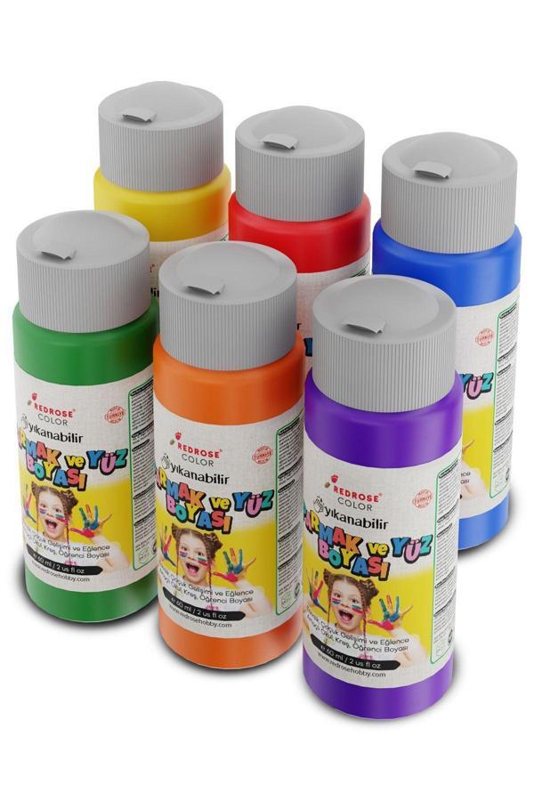 Red Rose Ana Renkler Parmak Boyası 6'Lı Set 6X60Ml Yıkanabilir, Toksik İçermez, Çocuk Okul Kreş İçin - Image 1