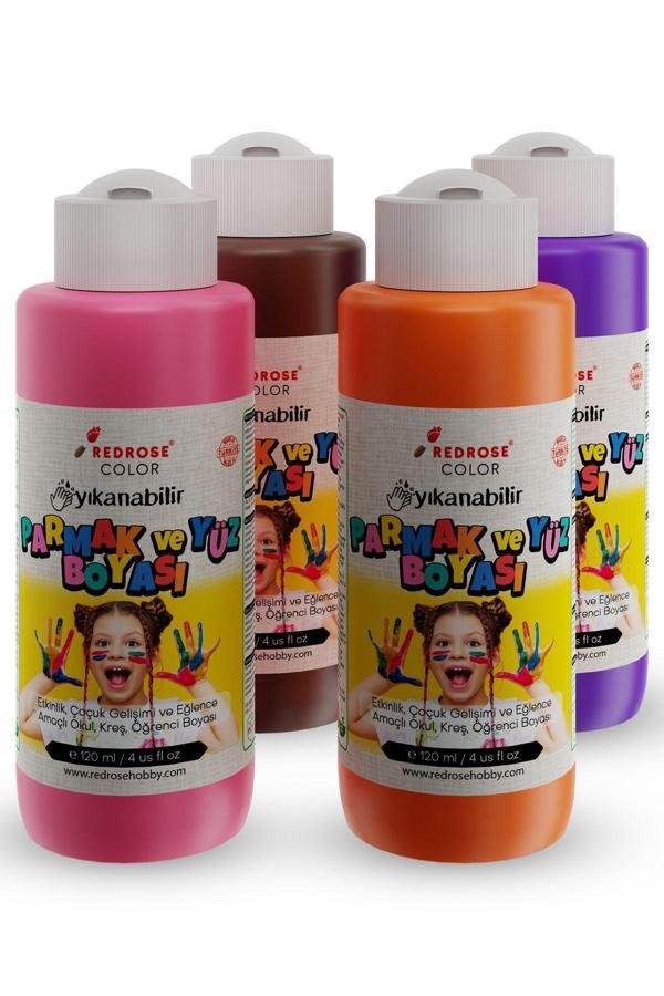 Red Rose Ara Renkler Parmak Boyası 4'Lü Set 4X120Ml Yıkanabilir, Toksik İçermez, Çocuk Okul Kreş İçin - Image 1