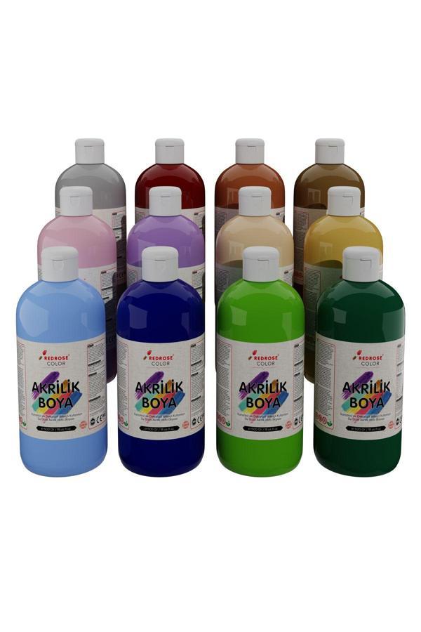 Red Rose Pastel Renkler Akrilik Boya 12'Li Set 12X500Gr, Dekoratif Hobi Amaçlı Sanatsal Canlı Renkler - Image 1