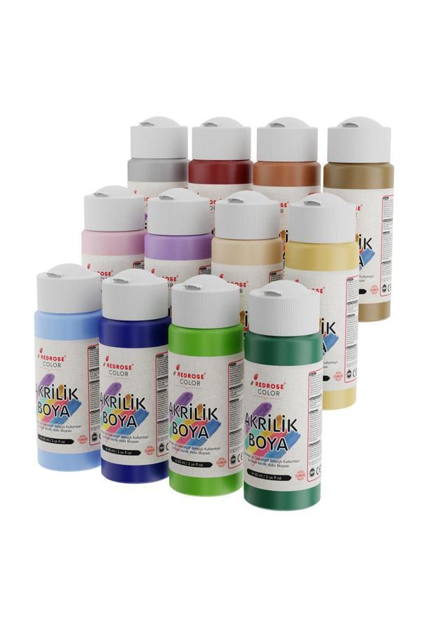 Red Rose Pastel Renkler Akrilik Boya 12'Li Set 12X60Ml, Dekoratif Hobi Amaçlı Sanatsal Canlı Renkler - Image 1