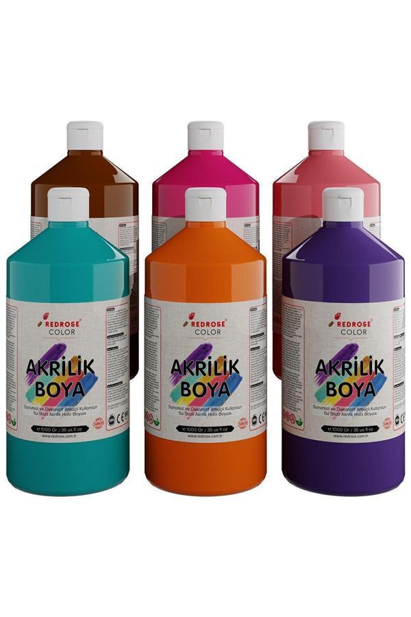 Red Rose Tamamlayıcı Renkler Akrilik Boya Seti, 6'Lı Set 6X1000Gr, Dekoratif Hobi Sanatsal Canlı Renkler - Image 1