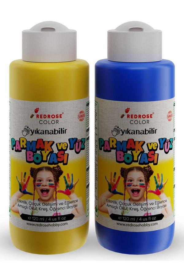 Red Rose Sarı-Mavi Parmak Boyası 2'Li Set 2X120Ml Yıkanabilir, Toksik İçermez, Çocuk Okul Kreş İçin - Image 1