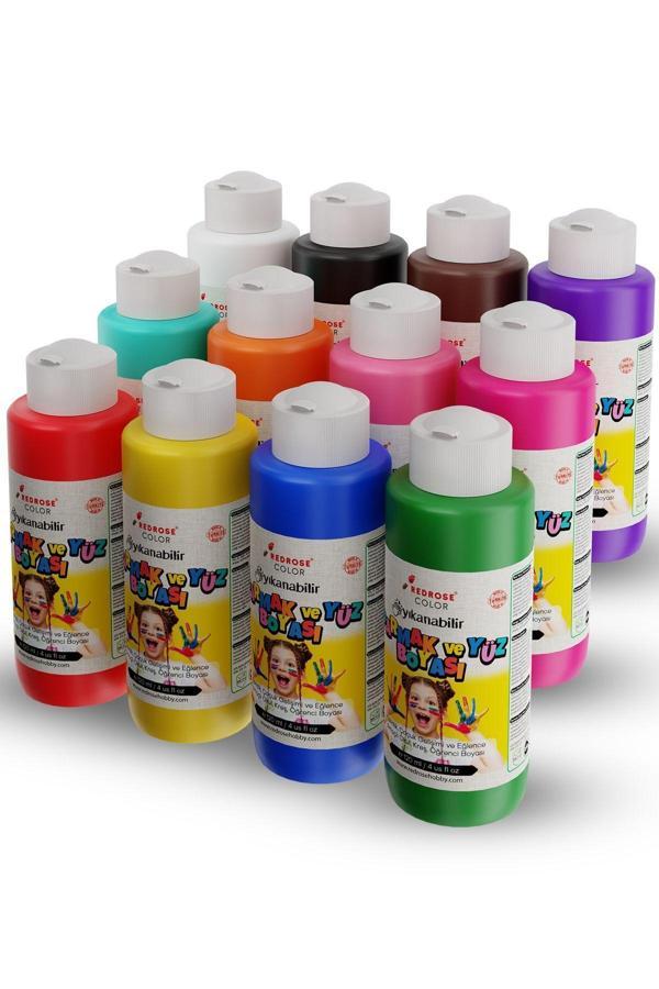 Red Rose Tüm Renkler Parmak Boyası 12'Li Set 12X120Ml Yıkanabilir, Toksik İçermez, Çocuk Okul Kreş İçin - Image 1