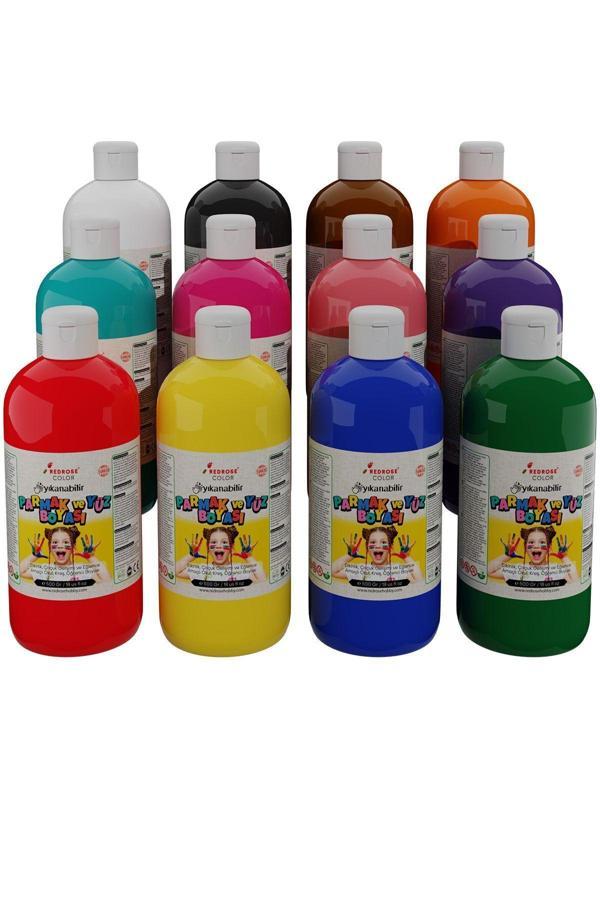 Red Rose Tüm Renkler Parmak Boyası 12'Li Set 12X500Gr Yıkanabilir, Toksik İçermez, Çocuk Okul Kreş İçin - Image 1