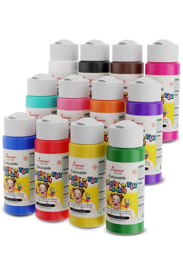 Red Rose Tüm Renkler Parmak Boyası 12'Li Set 12X60Ml Yıkanabilir, Toksik İçermez, Çocuk Okul Kreş İçin - Image 1
