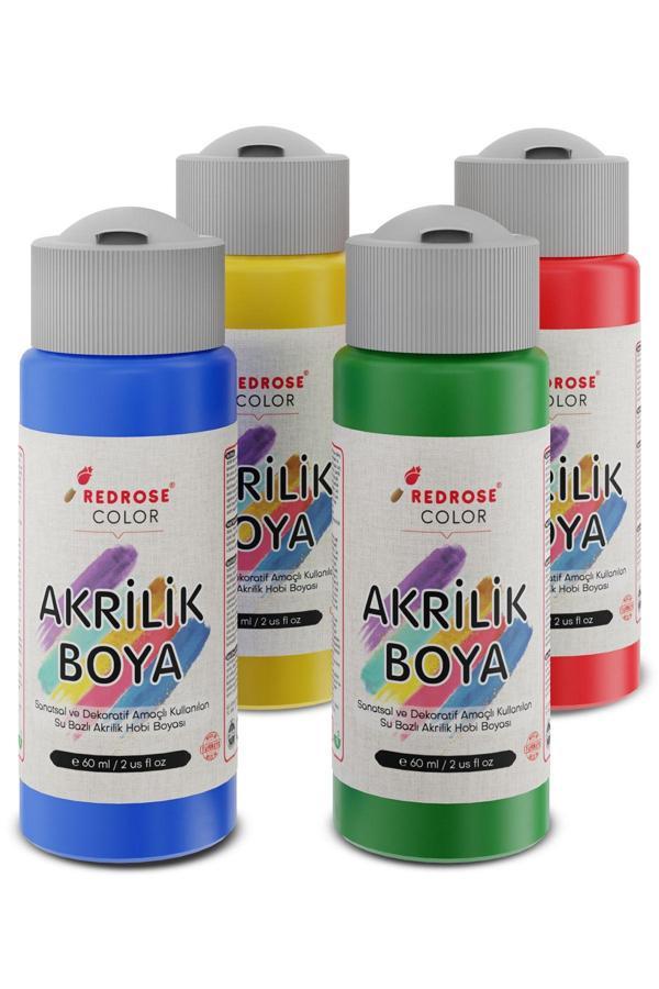 Red Rose Ana Renkler Akrilik Boya Seti, 4'Lü Set 4X60Ml Dekoratif Hobi Amaçlı Sanatsal Canlı Renkler - Image 1
