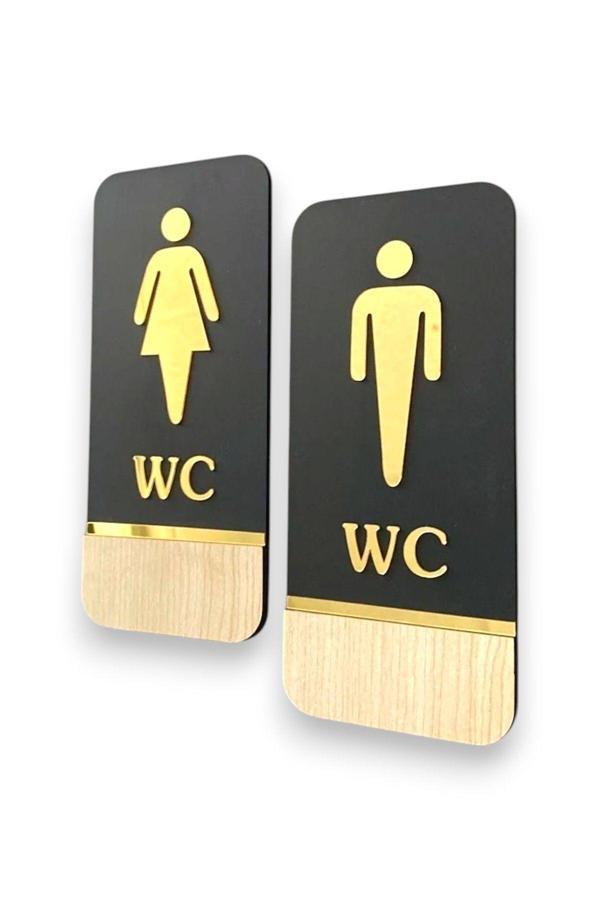 212Toyzz Meşe Gold Serisi Natural Dikey Wc Yönlendirme Seti Bay-Bayan Wc Yönlendirme Yazısı Ahşap - Image 1