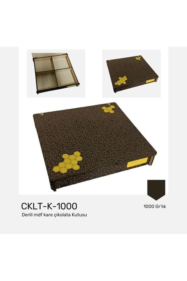 Mars Hediyelik , Çiftyüz, Mdf , Derili Ahşap Kare Çikolata Kutusu (1000Gr'Lık) - Image 1