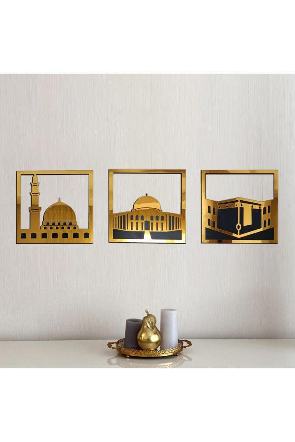 Mars Üç Kutsal Mescit Temalı Tablo Duvar Dekoru, Mescid-İ Aksa, Mescid-İ Haram, Mescid-İ Nebevi - Image 1