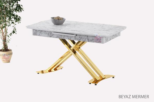 Açılır Milano Masa Mdf  X Gold Metal Ayak  ( Ortadan Açılır ) 70x120 cm   - Image 1