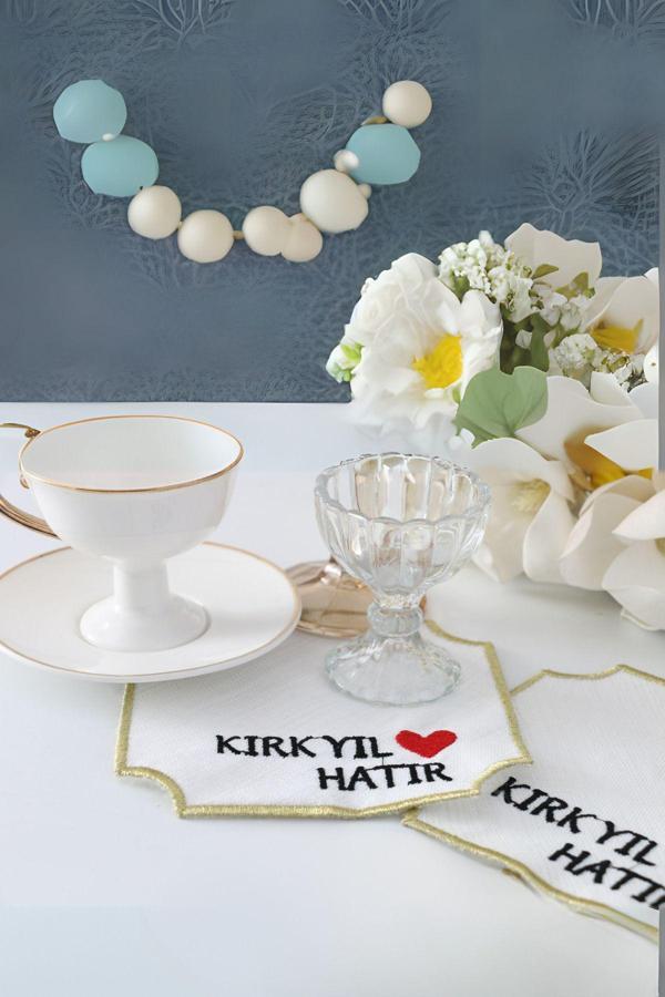 Plt Design 6'Lı Kırk Yıl Desenli Linen Keten Kahve Yanı Kokteyl Sunum Peçetesi - Image 1