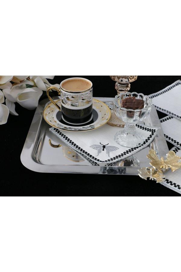 Plt Design 6'Lı Yusufcuk Desenli Linen Keten Kahve Yanı Kokteyl Sunum Peçetesi - Image 1