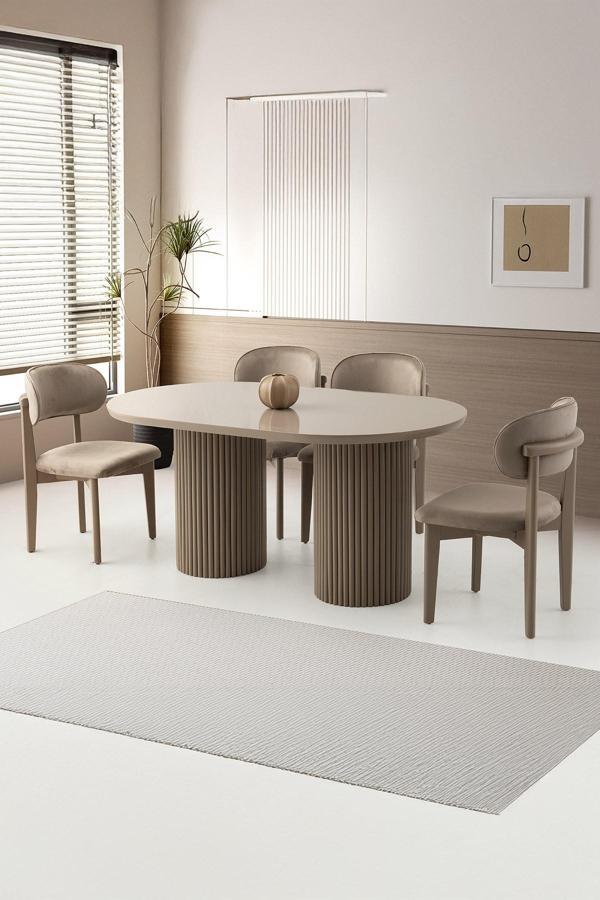 Orkide Sabit Oval Bohem Cappicino Yemek Masası Takımı Ahşap Nergis Sandalye  (1 Masa 6 Sandalye ) - Image 1