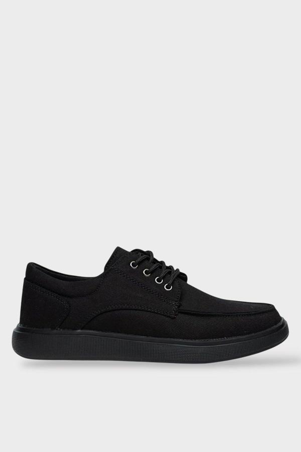 Erkek Keten Gabardin Kumaş Günlük Sneaker Ayakkabı SİYAH - Image 1