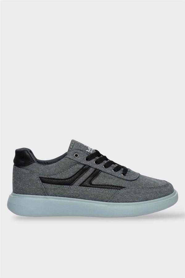 Erkek Keten Gabardin Kumaş Günlük Sneaker Ayakkabı FÜME - Image 1