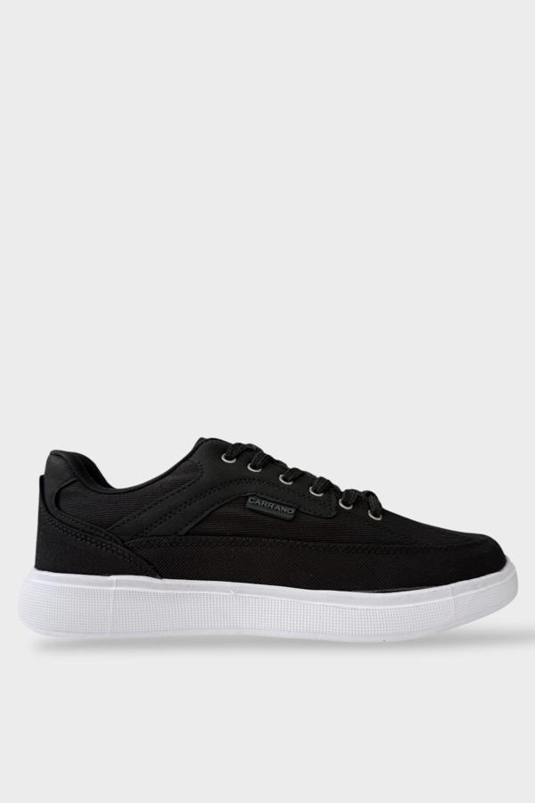 Erkek Keten Gabardin Kumaş Günlük Sneaker Ayakkabı SİYAH - BEYAZ - Image 1