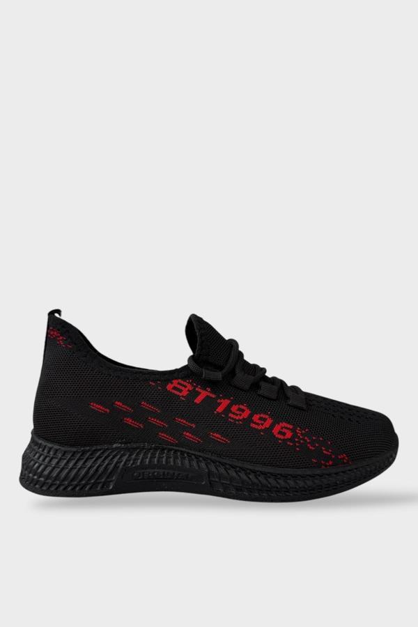 Erkek Triko Günlük Ortopedik Sneaker Spor Ayakkabı SİYAH - KIRMIZI - Image 1