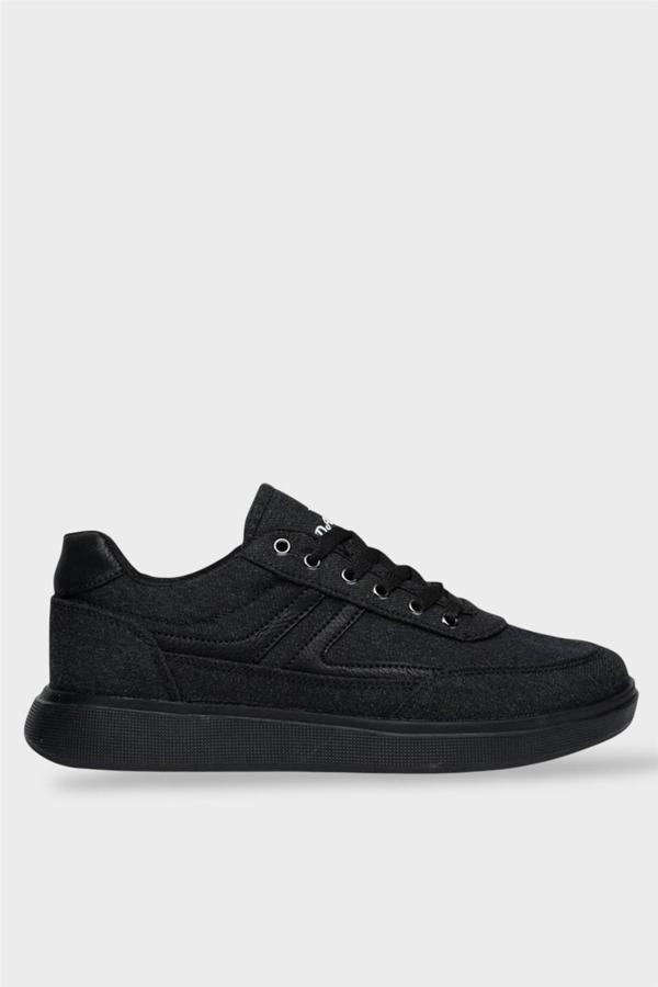 Erkek Keten Gabardin Kumaş Günlük Sneaker Ayakkabı SİYAH - Image 1