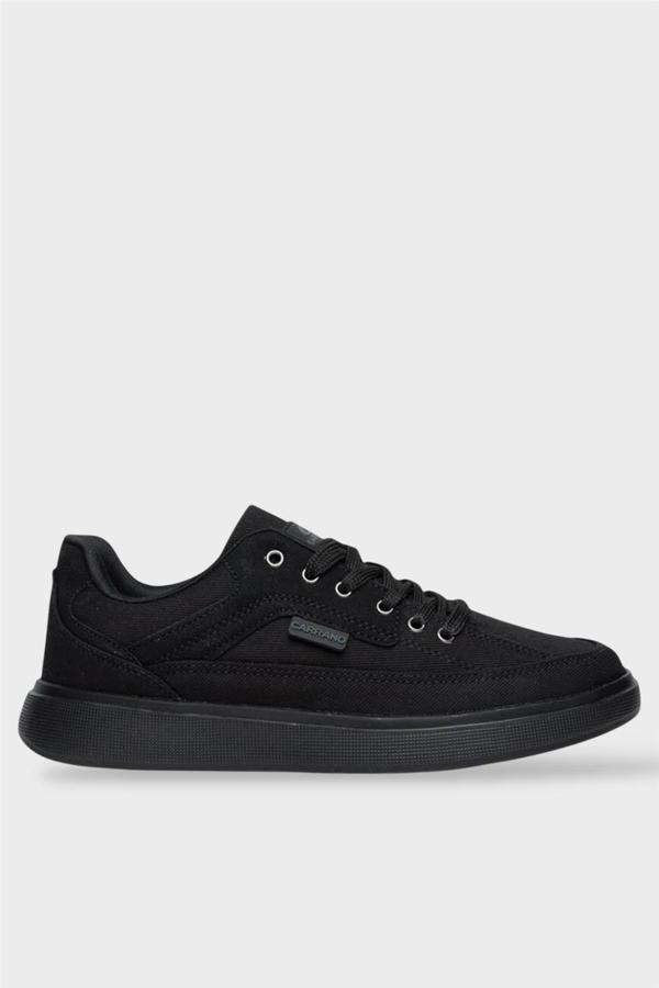 Erkek Keten Gabardin Kumaş Günlük Sneaker Ayakkabı SİYAH - Image 1