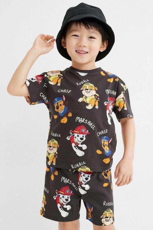 Lav Mer Kids Paw Petrol Siyah Şort +Tişört Takımı 3-10 Yaş - Image 1