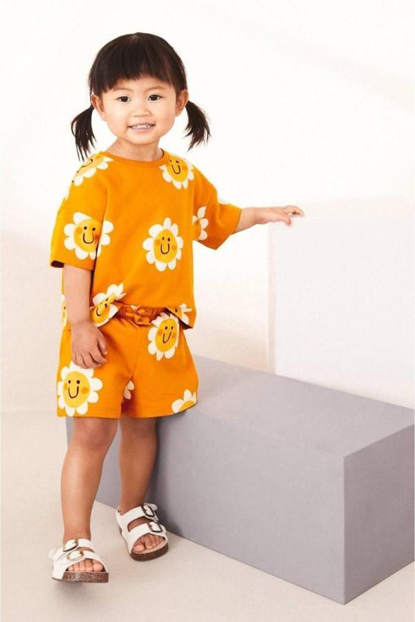 Lav Mer Kids Turuncu Kız Çocuk Tişört + Şort Takımı 2-8 Yaş - Image 1